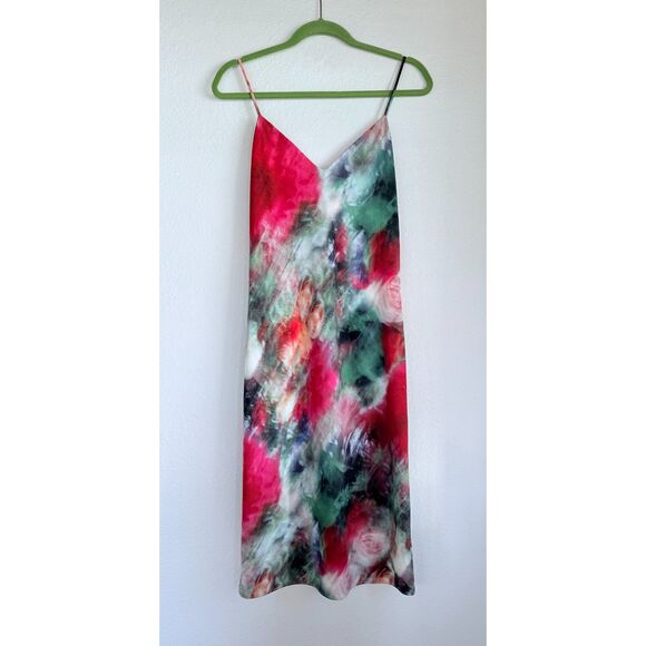 Adam Lippes Collective x RTR Floral Silky Slip Midi Dress in Red Green Multi 6 - Picture 7 of 16